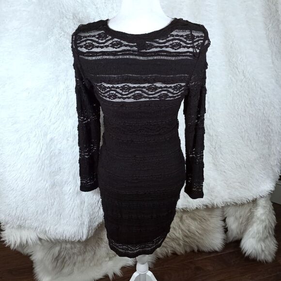 H&M BLACK LACE BODYCON LONG SLEEVE DRESS SZ.XS EUC - Picture 6 of 8